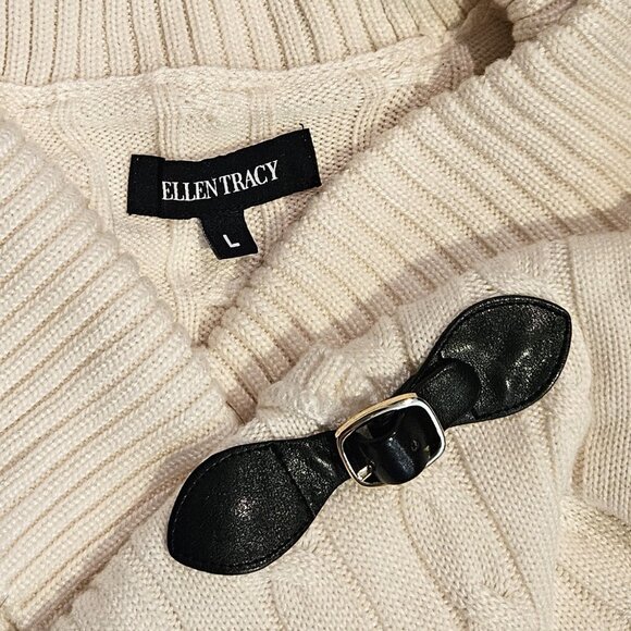 ELLEN TRACY - Classic ivory cable knit sweater dress with buckle detail - Picture 9 of 9